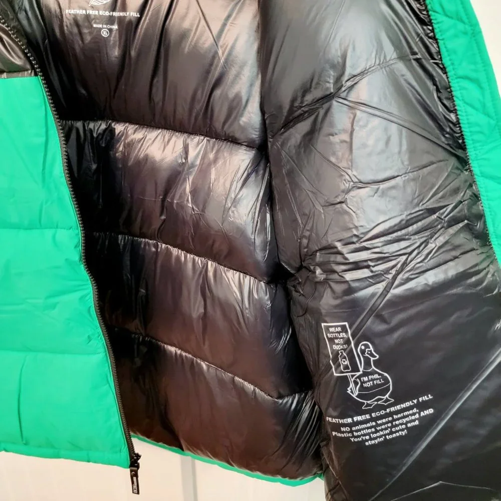 BCBGeneration Size XL Colorblock Hooded Puffer Jacket Kelly Green NWT $228